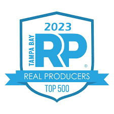 Real Producers Tampa Logo Badge. Blue on white