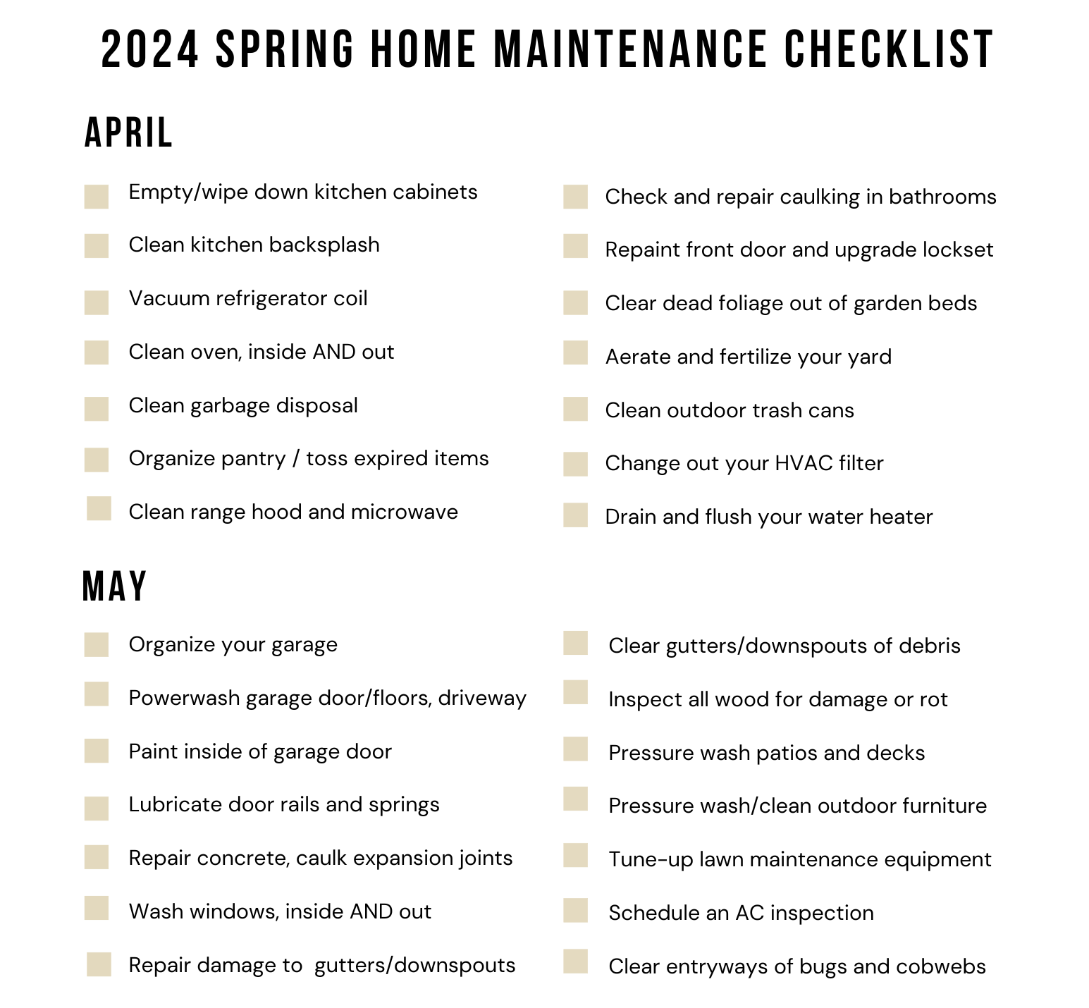 2024 Spring Home Maintenance Checklist